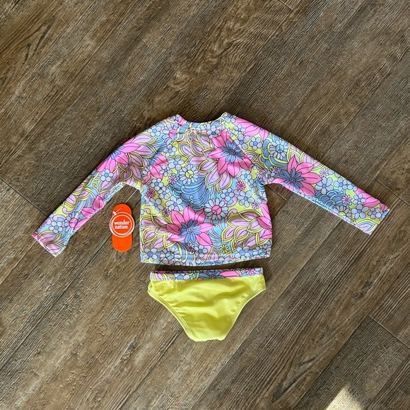 NWT Wonder nation pink and yellow two piece long sleeve swimsuit for girls 18M - Picture 2 of 2